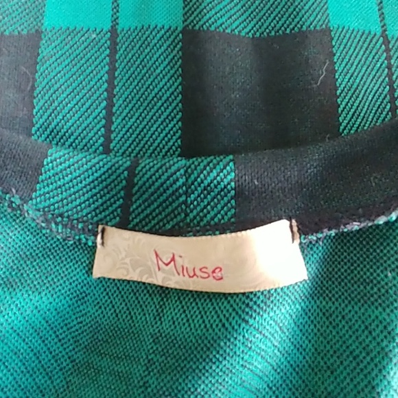 Miuse Green Black Plaid Tunic Dress Top - Picture 2 of 7
